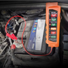 12V-24V Car Battery Diagnostic Tool attached to a car battery, showing charging status and battery health indicators.