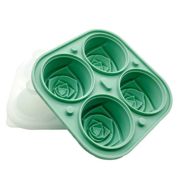 Silicone Rose Shaped Ice Cube Tray designed to create stylish rose-shaped ice cubes for drinks and desserts.