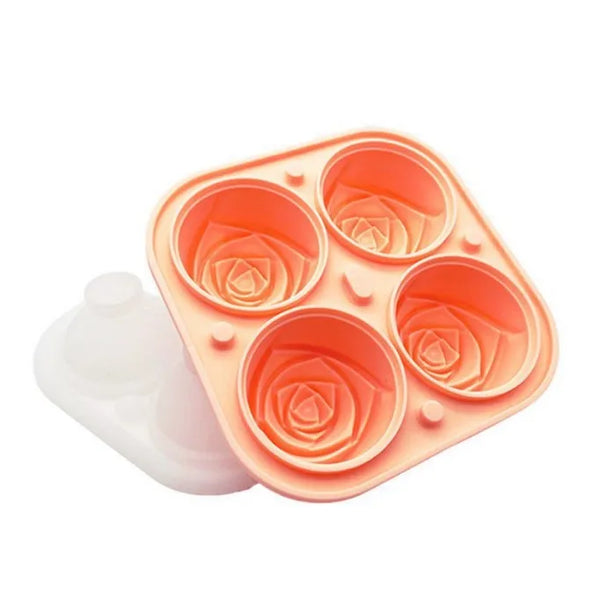 Silicone Rose Shaped Ice Cube Tray with four rose-shaped ice molds for stylish drinks and desserts.
