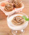 Silicone Rose Shaped Ice Cube Tray creating rose-shaped ice cubes in a dessert bowl with a mint garnish.