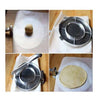 Silver Aluminium Tortilla Press in action, showcasing dough ball preparation and pressed tortilla.