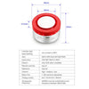 Smart Siren Alarm Home System with App dimensions, features, and specifications displayed on a product image.