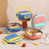 Stainless Steel Divided Lunch Box displayed in various colors, showcasing its divided compartments and secure lids.