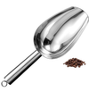 Stainless Steel Ice Scoop with coffee beans, perfect for serving ice and food in kitchens or bars.