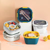 Stylish Two-Tier Airtight Lunch Box in various colors, showcasing durability and modern design for meals on-the-go.