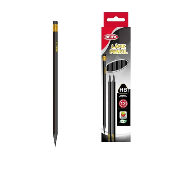 12 pcs Triangular Plastic Pencil - 7 inch 2.2mm pack showing individual triangular pencils with ergonomic design.