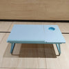 Folding Laptop Bed Desk with Cup Holder in blue color, perfect for creating a workspace on sofa or bed.