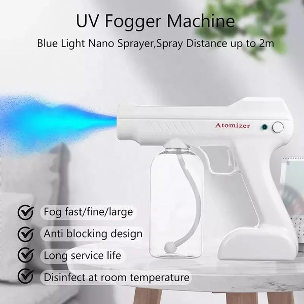 DS350 Handhold 800ML Spray Gun with blue light, designed for efficient fogging and sanitizing.