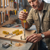 Person using the 4 Piece Amber Handle Precision Screwdriver Kit on a woodworking project.