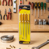 4 Piece Amber Handle Precision Screwdriver Kit displayed in packaging with wooden background and tools.
