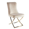 Velvet Dinner Chair with Gold Accents featuring plush material and elegant gold detailing in modern design.