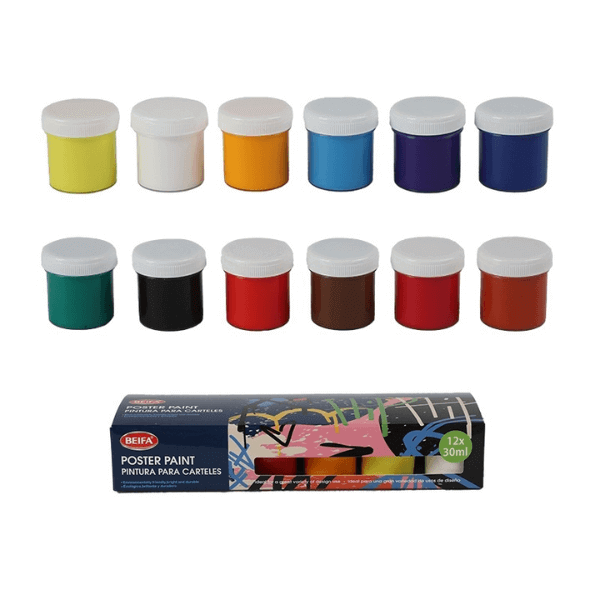 Perfect Dealz Vibrant Poster Paint Set 12 Bright Colours in 30ml Bottles