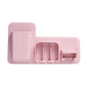 Wall-mounted Silicone Storage Shelf Bathroom Rack in pink color with multiple compartments for organization.