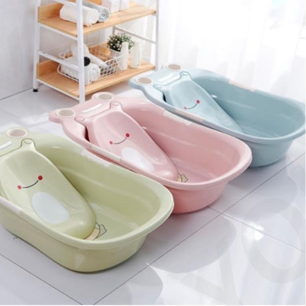 Baby Bath Tub Newborn Baby Thickened Large Tub in pastel colors: green, pink, and blue, with cute designs.