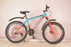 Aluminum Alloy 21 Speed Men Cycle Mountain Bike with blue and red design, suitable for trails and city riding.