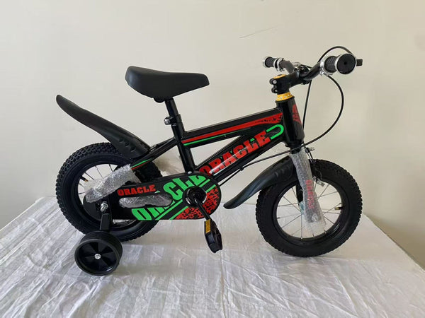 Single Speed Bicicleta Small Cycle Vehicle Bike in black and green with training wheels, perfect for kids learning to ride.