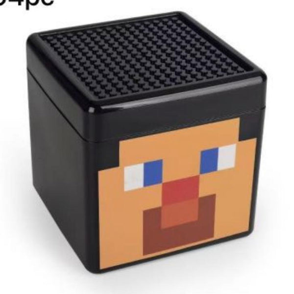 Pixel Character Building Block Storage Box with pixelated design and top baseplate for organizing toys.