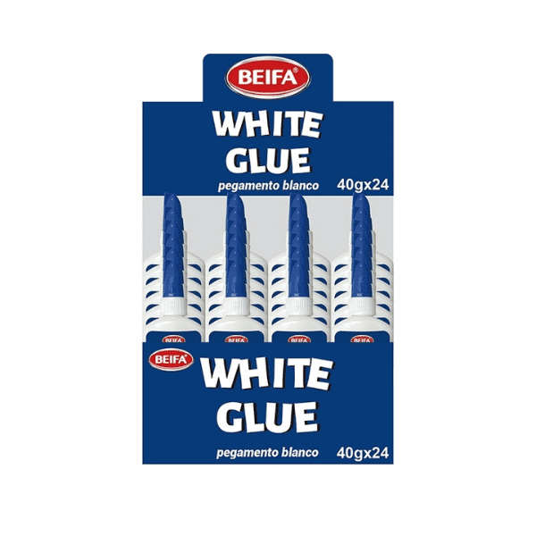 White Craft Glue with Brush Applicator 40g – All‑Purpose Adhesive pack with 24 units in blue and white design.