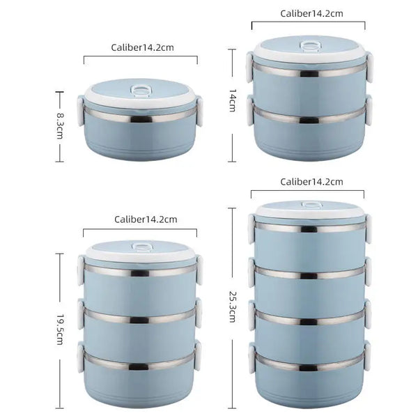 Wholesale Portable Lunch Box Insulation multi-tier design in blue color with varying sizes and dimensions
