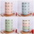 Wholesale Portable Lunch Box Insulation in various colors stacked vertically on a wooden cutting board.