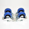 Heavy Duty 4-Piece Swivel Caster Wheel Set featuring durable blue wheels and sturdy metal plates.
