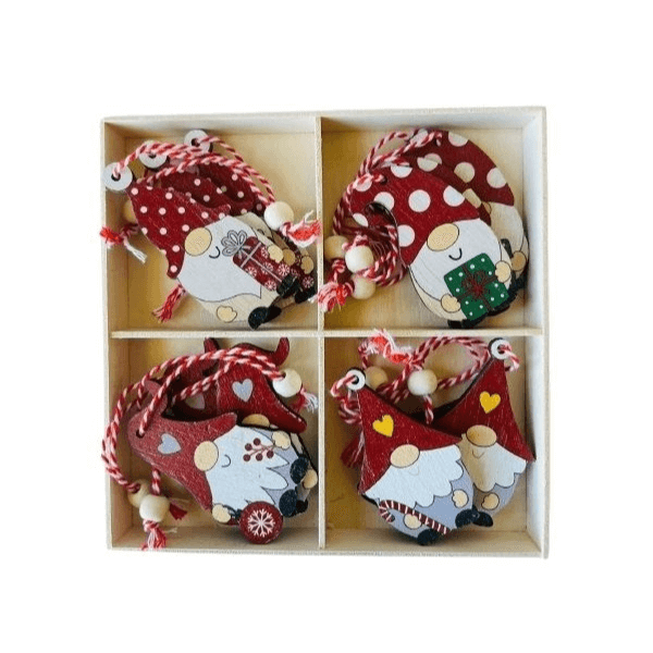 Wooden Gnome Ornament Set – 12-Piece