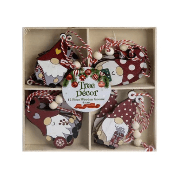 Wooden Gnome Ornament Set – 12-Piece