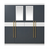 4 Door Wardrobe with Mirrors and Gold Handles featuring a two-tone design of grey and white with stylish gold handles.