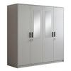 4 Door Wardrobe with Double Mirror Panels in light grey finish, featuring integrated mirror panels for maximum storage.