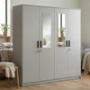 4 Door Wardrobe with Double Mirror Panels in light grey finish, featuring integrated mirrors and maximizing bedroom storage.