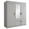 3 Door Wardrobe with Mirror and 2 Drawers in Light Grey, featuring full-height hanging space and built-in storage.