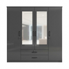 4-Door High Gloss Charcoal Wardrobe with Full-Length Mirrors featuring a sleek design and full-length mirrors.