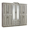 6-Door Mirrored Wardrobe with 2 Drawers featuring wood-effect finish and central mirror panels.