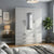 4-Door Grey Wardrobe with Mirror and Drawers in modern bedroom setting, featuring ample storage and sleek design.