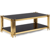 Gold Stainless Steel Coffee Table with sleek black glass top and modern design accents.