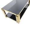 Gold Stainless Steel Coffee Table with sleek glass top and polished gold frame design.