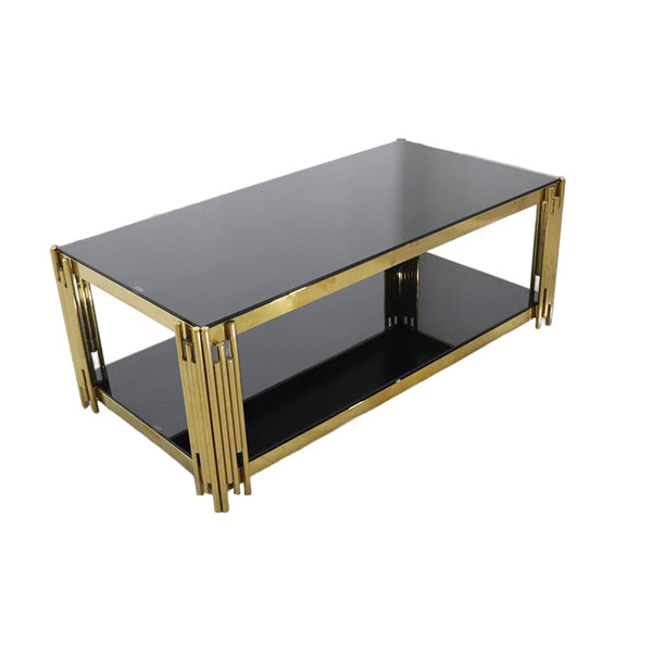Gold Stainless Steel Coffee Table with sleek glass top and modern design.