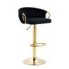 Adjustable Velvet Bar Stool with Woven Back and Gold Frame featuring a plush black seat and stylish gold base.