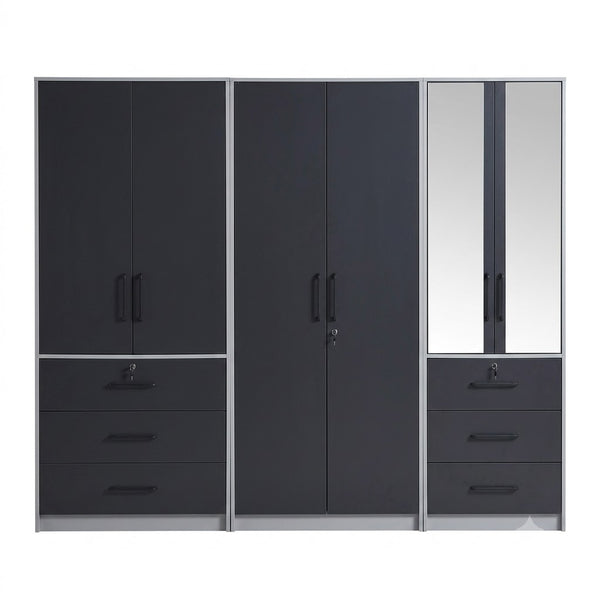 Bedroom Wardrobe Closet with multiple storage compartments and mirror, ideal for small spaces.