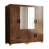 Wooden 4 Door Wardrobe with Mirrors and Drawers featuring spacious compartments and stylish design.
