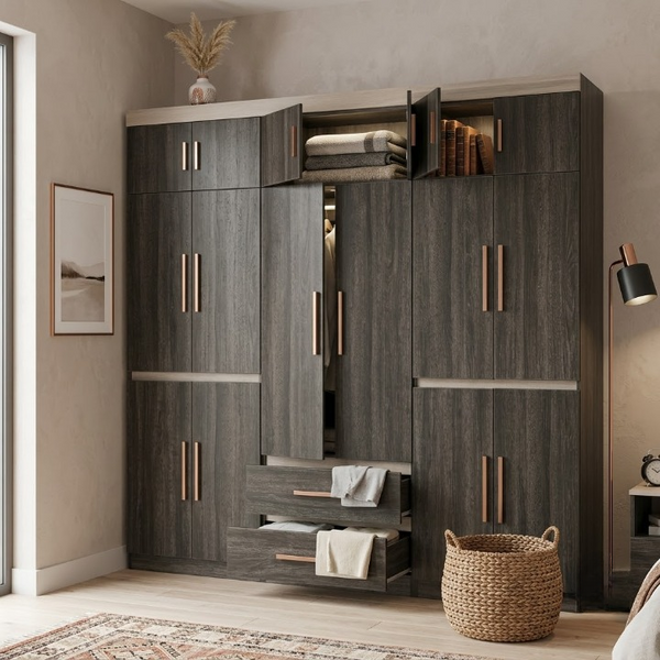 Suitable Bedroom Wardrobe Closet with multiple compartments and drawers for efficient clothing storage.