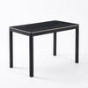 Black and Chrome 6 Seater Dining Table and Chair Set featuring a sleek black tabletop with polished chrome trim.
