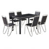 Black and Chrome 6 Seater Dining Table and Chair Set featuring a modern design with sleek chrome accents.