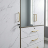 3 Door Wardrobe with Mirror and Drawers in Marble Effect featuring elegant marble design and sleek gold handles.