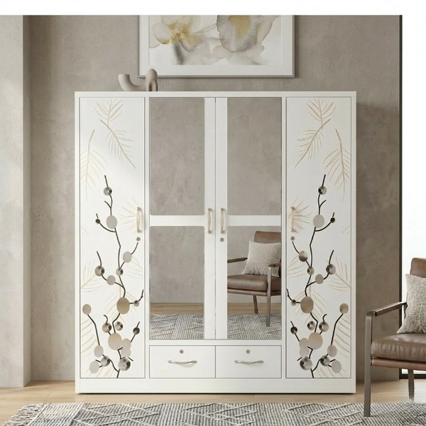 Multi Variant 4 Door Wardrobe with Mirrors and Drawers