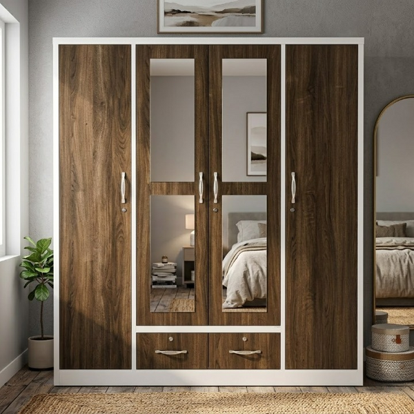 Multi Variant 4 Door Wardrobe with Mirrors and Drawers
