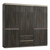 Suitable Bedroom Wardrobe Closet with multiple storage compartments and a sleek dark finish.
