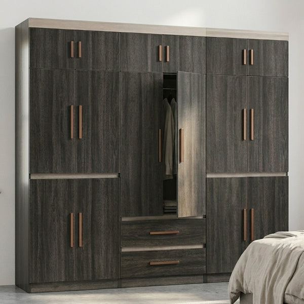 Suitable Bedroom Wardrobe Closet featuring dark wood finish and multiple storage compartments.