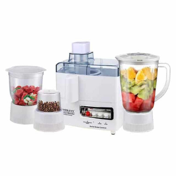 4 in 1 Food Processor Juicer Blender and Grinder Combo featuring blender, juicer, grinder, and food processor.