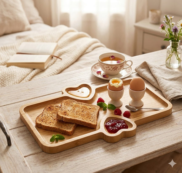 Bamboo 3 Section Rectangular Breakfast Serving Plate
